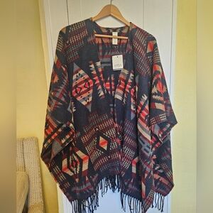 Ana Women's Printed Open Front Poncho Cape Cardigan Wrap Shawl